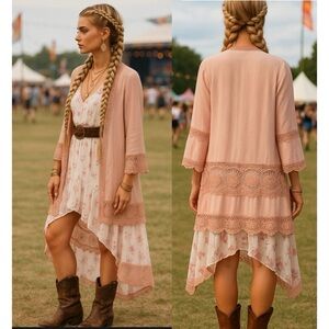 Vintage 90’s Bradley Bayou Suede Jacket Leather Duster Crochet Boho Pink Fairy